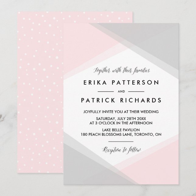Pink and Grey Abstract Gradient Modern Wedding Invitation (Front/Back)
