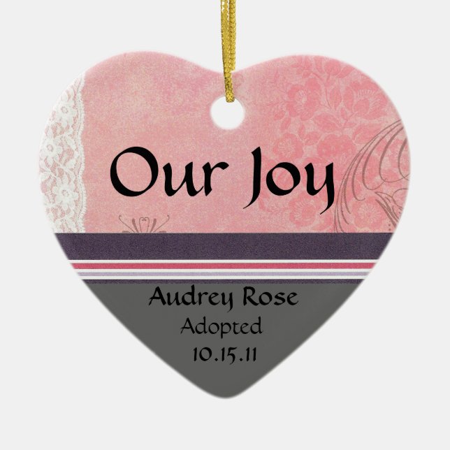 Pink and Grey Adoption Heart Ceramic Tree Decoration (Front)