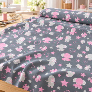 Pink and Grey Baby Elephant Pattern Fabric