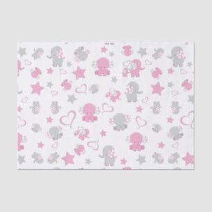 Pink and Grey Baby Elephant Pattern Print Tissue Paper