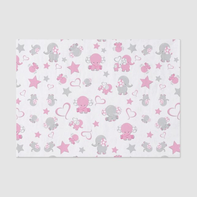 Pink and Grey Baby Elephant Pattern Print Tissue Paper (Front)