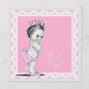 Pink and Grey Baby Girl Shower Invitation