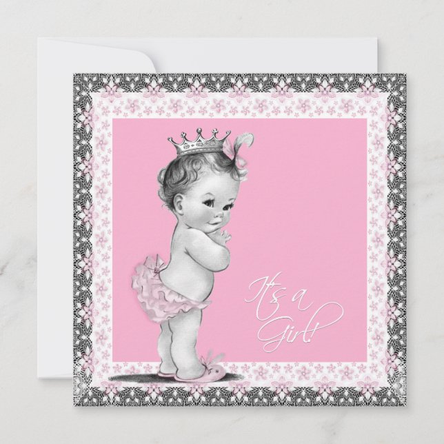 Pink and Grey Baby Girl Shower Invitation (Front)