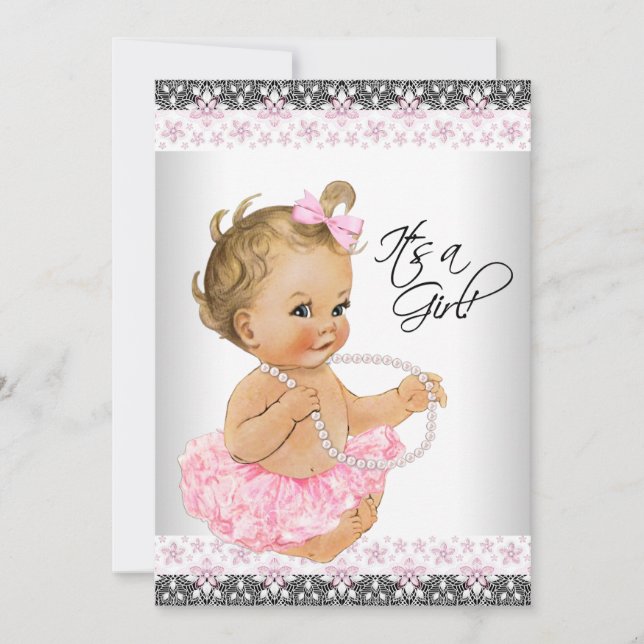 Pink and Grey Baby Girl Shower Invitation (Front)