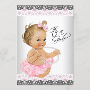 Pink and Grey Baby Girl Shower Invitation