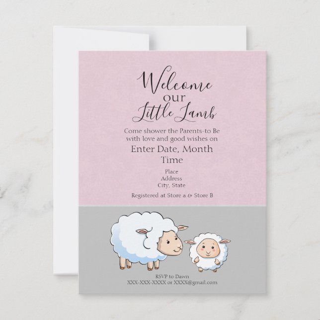 Pink and Grey Baby Girl Shower Invitations (Front)