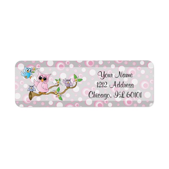 Pink and Grey Baby Owl | Shower Theme Return Address Label