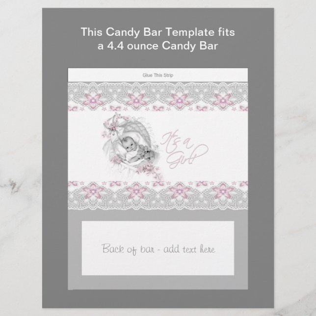 Pink and Grey Baby Shower Candy Bar Wrapper (Front)