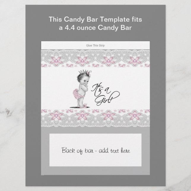 Pink and Grey Baby Shower Candy Bar Wrapper (Front)