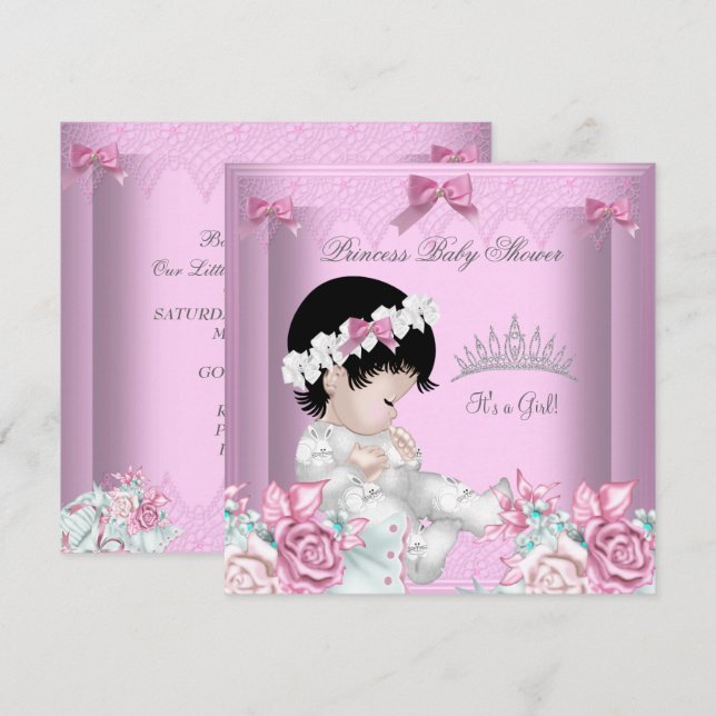 Pink and Grey Baby Shower Girl Floral Invitation (Front/Back)