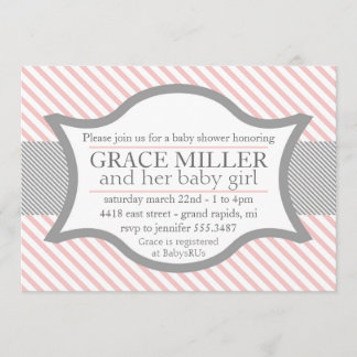 Pink and Grey Baby Shower Invitation
