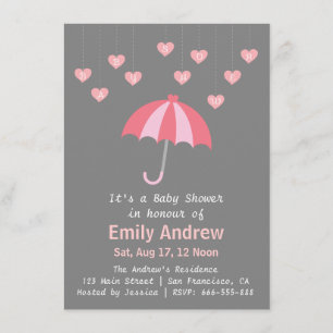 Pink and Grey Baby Shower with Love and Umbrella Invitation