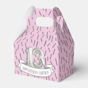 Pink and Grey Balloon Girls 13th Birthday Party Favour Box