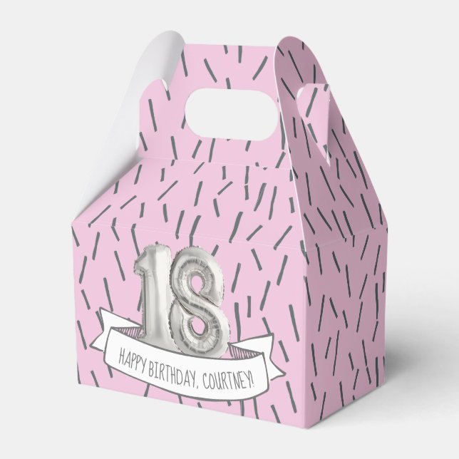 Pink and Grey Balloon Girls 18th Birthday Party Favour Box (Front Side)