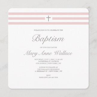 Pink and Grey Baptism invitation