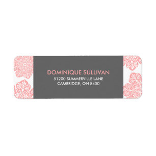 Pink and Grey Batik Flowers Return Address Label