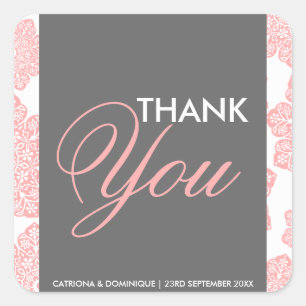 Pink and Grey Batik Flowers Thank You Sticker