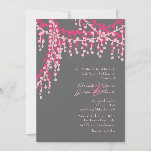 Pink and Grey Beaded Wedding Invitation (Front)