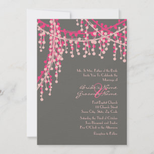 Pink and Grey Beaded Wedding Invitation