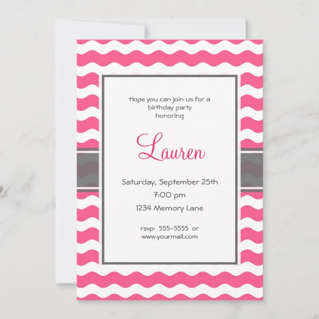 Pink And Grey Birthday Invitation (Front)