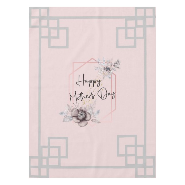 Pink and Grey Blue Purple Floral Mother's Day Tablecloth (Front)