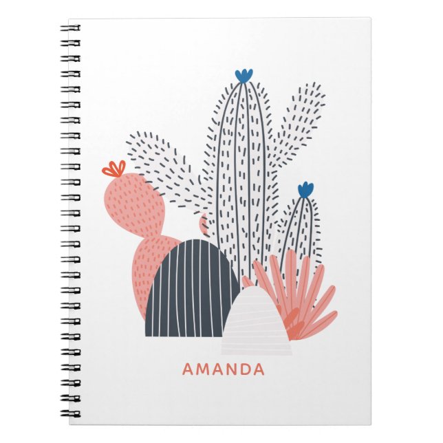 Pink and grey cactus. Modern cacti. Succulent Notebook (Front)