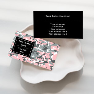 Pink and Grey Camo, Camouflage, Military, Army Business Card