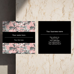 Pink and Grey Camo, Camouflage, Military, Army Square Business Card