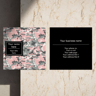 Pink and Grey Camo, Camouflage, Military, Army Square Business Card