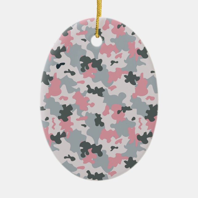 Pink and Grey Camouflage Ceramic Tree Decoration (Front)