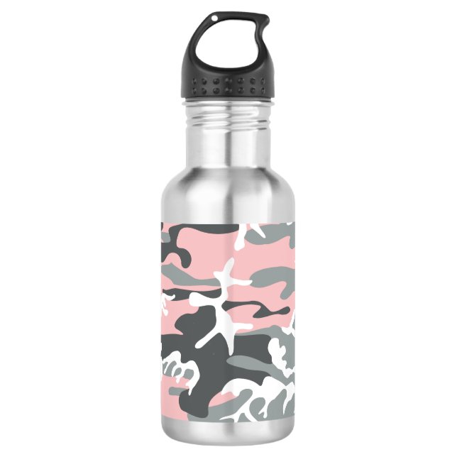 Pink and Grey Camouflage, Military, Army 532 Ml Water Bottle (Front)
