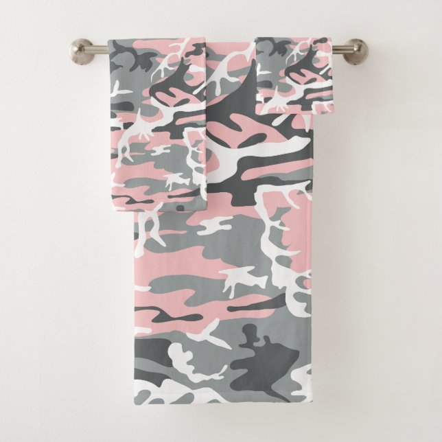 Pink and Grey Camouflage, Military, Army Bath Towel Set (Insitu)