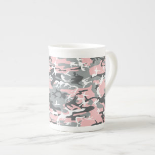 Pink and Grey Camouflage, Military, Army Bone China Mug