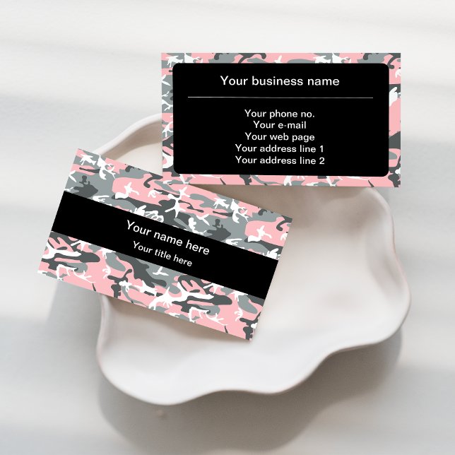Pink and Grey Camouflage, Military, Army Business Card (Creator Uploaded)