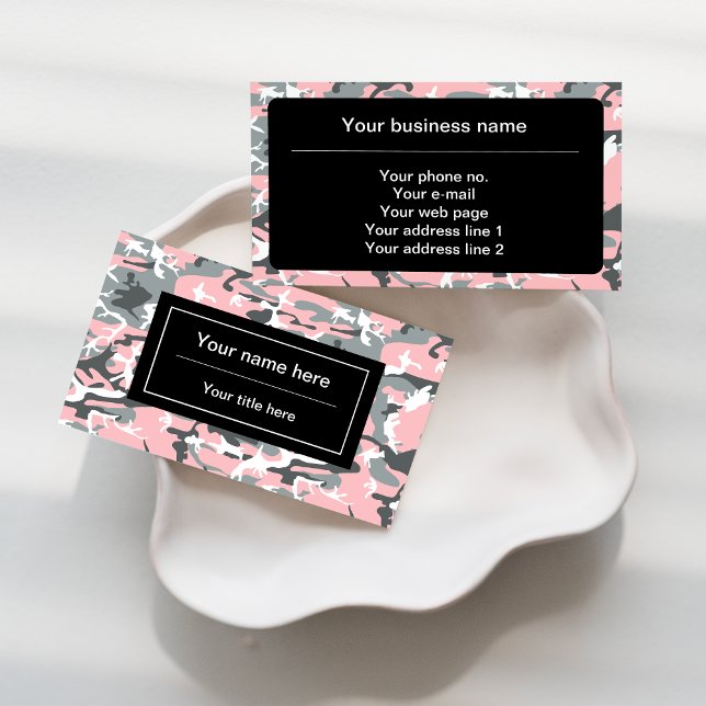Pink and Grey Camouflage, Military, Army Business Card (Creator Uploaded)