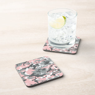 Pink and Grey Camouflage, Military, Army Coaster