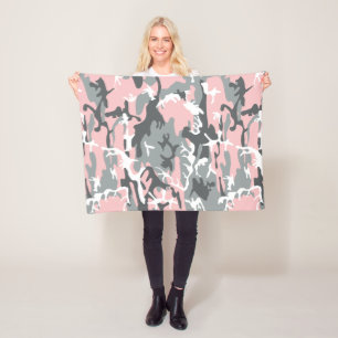 Pink and Grey Camouflage, Military, Army Fleece Blanket