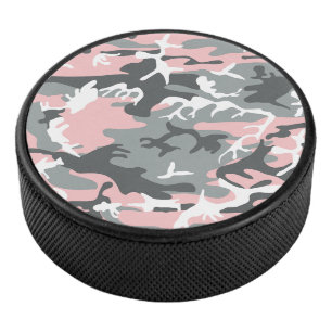 Pink and Grey Camouflage, Military, Army Hockey Puck