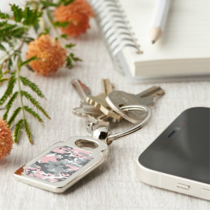 Pink and Grey Camouflage, Military, Army Key Ring