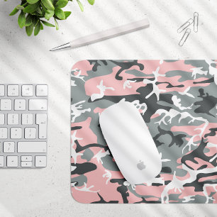 Pink and Grey Camouflage, Military, Army Mouse Mat
