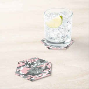 Pink and Grey Camouflage, Military, Army Paper Coaster