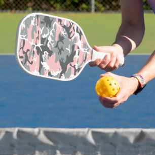 Pink and Grey Camouflage, Military, Army Pickleball Paddle