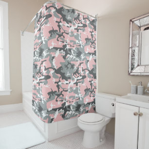Pink and Grey Camouflage, Military, Army Shower Curtain