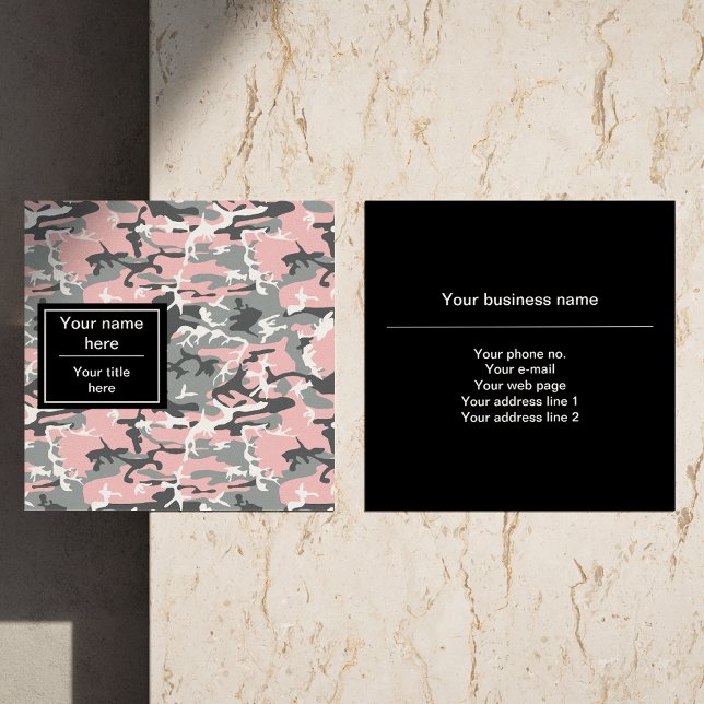 Pink and Grey Camouflage, Military, Army Square Business Card (Creator Uploaded)