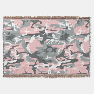 Pink and Grey Camouflage, Military, Army Throw Blanket
