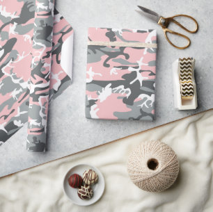 Pink and Grey Camouflage, Military, Army Wrapping Paper