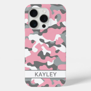 Pink and Grey Camouflage Personalised iPhone 15 Pro Case