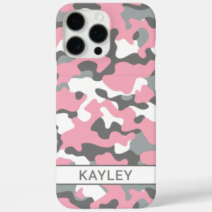 Pink and Grey Camouflage Personalised iPhone 16 Pro Max Case