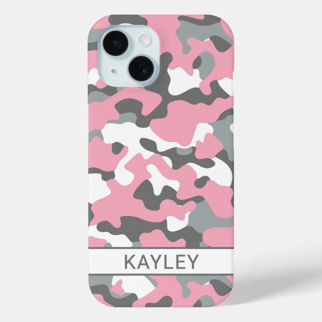Pink and Grey Camouflage Personalised Case-Mate iPhone Case (Back)