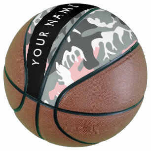 Pink and Grey Camouflage Your name Personalise Basketball